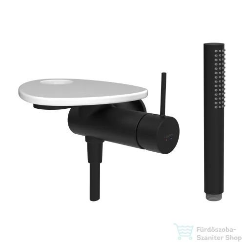 Laufen ADA falsík alatti zuhany csaptelep zuhanyszettel, lyukas polccal, alaptest nélkül, PVD matt fekete/fényes fehér HF506755511000