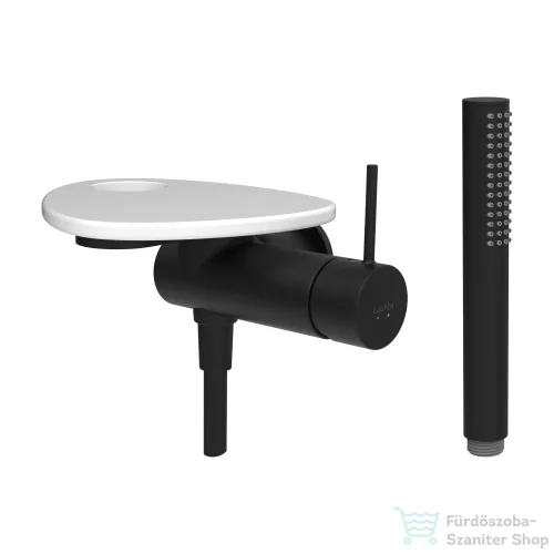 Laufen ADA falsík alatti zuhany csaptelep zuhanyszettel, lyukas polccal, alaptest nélkül, PVD matt fekete/matt fehér HF506755512000