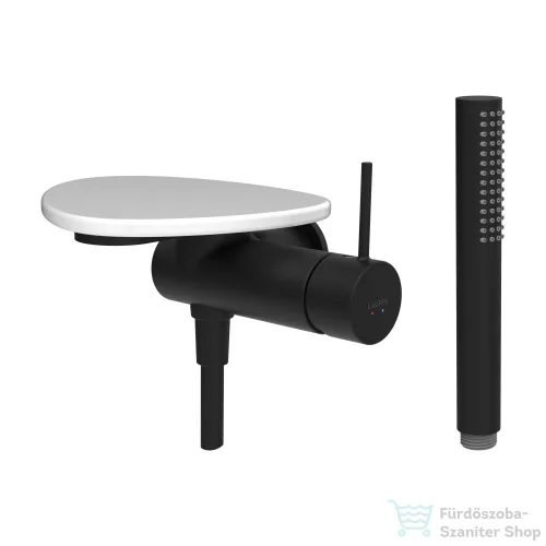 Laufen ADA falsík alatti zuhany csaptelep zuhanyszettel, polccal, alaptest nélkül, PVD matt fekete/matt fehér HF506755512060