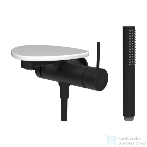 Laufen ADA falsík alatti kádtöltő csaptelep zuhanyszettel, polccal, alaptest nélkül, PVD matt fekete/fényes fehér HF506765511060