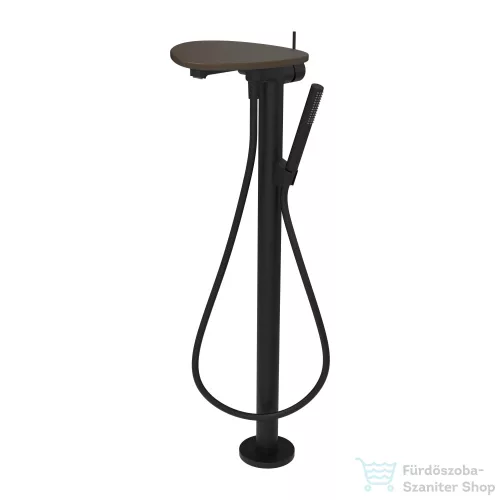 Laufen ADA szabadon álló kádtöltő csaptelep polccal, zuhanyszettel, alaptest nélkül, PVD matt fekete/caffe matt HF506781514060