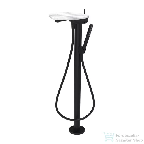 Laufen ADA szabadon álló kádtöltő csaptelep polccal, zuhanyszettel, alaptest nélkül, PVD matt fekete/fehér márvány  HF506781515060