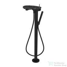   Laufen ADA szabadon álló kádtöltő csaptelep polccal, zuhanyszettel, alaptest nélkül, PVD matt fekete/fekete márvány  HF506781516060