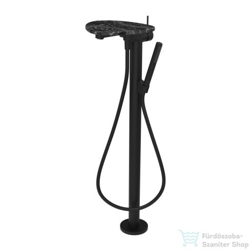 Laufen ADA szabadon álló kádtöltő csaptelep polccal, zuhanyszettel, alaptest nélkül, PVD matt fekete/fekete márvány  HF506781516060