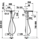 Laufen ADA szabadon álló kádtöltő csaptelep polccal, zuhanyszettel, alaptest nélkül, PVD matt fekete/fekete márvány  HF506781516060