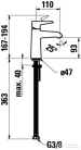 Laufen VAL mosdó csaptelep 110 mm-es kifolyóval, leeresztő nélkül, króm HF901702100000