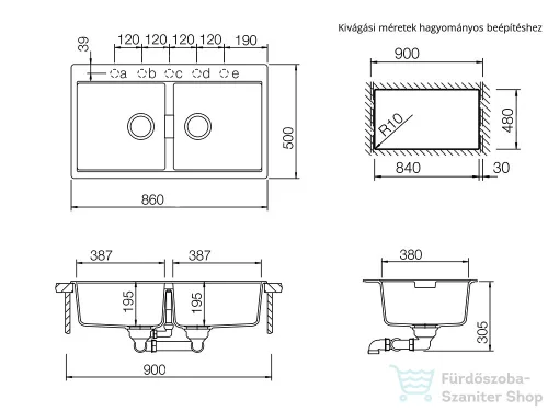 Schock Horizont N-200 konyhai mosogatótálca lefolyó távműködtetővel CRISTADUR® Silverstone 860 x 500 mm, gránit kompozit, sötétszürke HONN200SILVSA