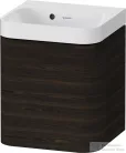 Duravit HAPPY D.2 40x36 cm-es, 1 ajtós alsószekrény-csaplyuk nélküli mosdó kombináció, balos, matt kefélt dió furnér HP4340N69690000