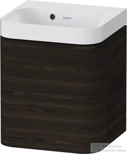 Duravit HAPPY D.2 40x36 cm-es, 1 ajtós alsószekrény-csaplyuk nélküli mosdó kombináció, balos, matt kefélt dió furnér HP4340N69690000