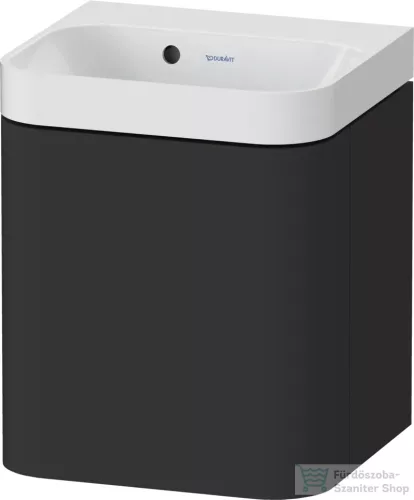 Duravit HAPPY D.2 40x36 cm-es, 1 ajtós alsószekrény-csaplyuk nélküli mosdó kombináció, balos, szupermatt grafit HP4340N80800000