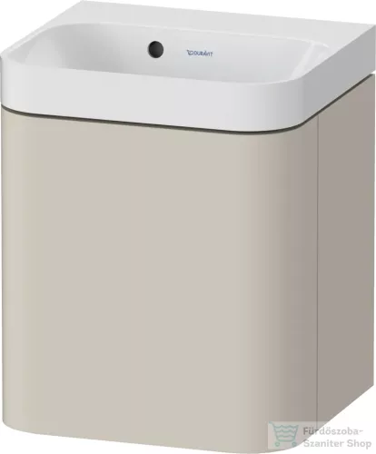 Duravit HAPPY D.2 40x36 cm-es, 1 ajtós alsószekrény-csaplyuk nélküli mosdó kombináció, balos, szupermatt taupe HP4340N83830000
