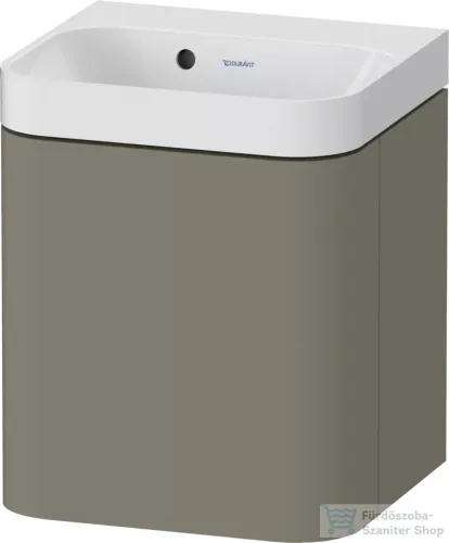 Duravit HAPPY D.2 40x36 cm-es, 1 ajtós alsószekrény-csaplyuk nélküli mosdó kombináció, balos, lakkozott matt szatén kőszürke HP4340N92920000
