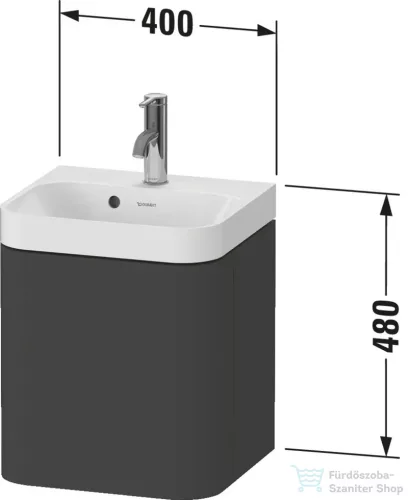 Duravit HAPPY D.2 40x36 cm-es, 1 ajtós alsószekrény- 1 csaplyukas mosdó kombináció, balos, szupermatt grafit HP4340O80800000
