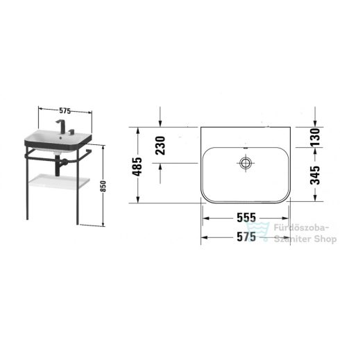 Duravit HAPPY D.2 Plus bútorral aláépíthető mosdó csaplyuk nélkül,c-bonded fémállvánnyal,White High Gloss Decor HP4735N2222