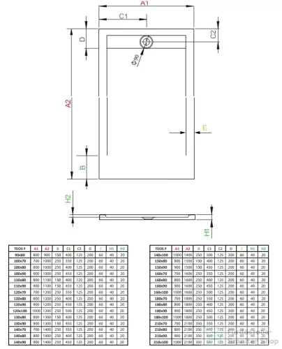 Radaway Teos F 110x90 műmárvány zuhanytálca fehér HTF11090-04