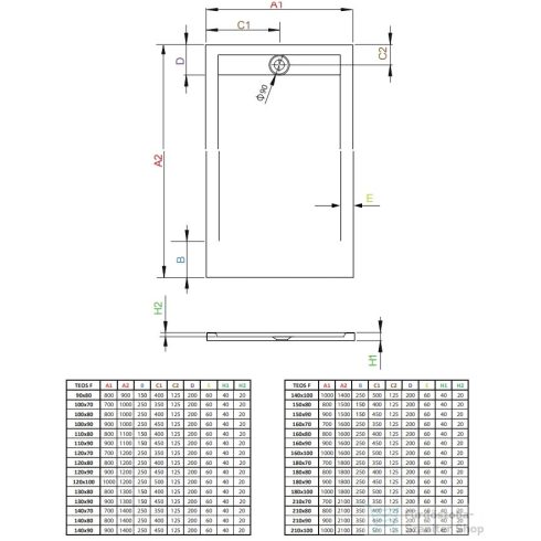 Radaway Teos F 180x80 műmárvány zuhanytálca fekete HTF18080-54