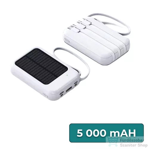 Leziter Powerbank napelemmel 4 töltőkábellel 5000mAH fehér HTS-5000-White