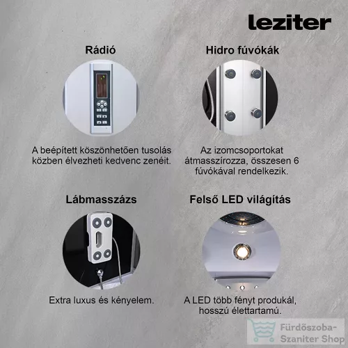 Leziter Emilia 150 Hidromasszázs Kádkabin elektronikával Black HTSR-150B