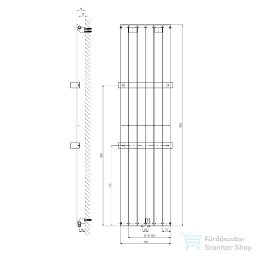 Sapho COLONNA fürdőszobai radiátor, 450x1800mm, 910W, fehér (IR141)