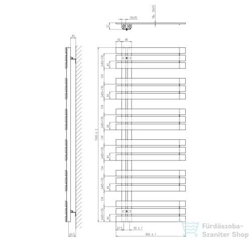 Sapho SILVANA fürdőszobai radiátor 600x1500mm, metál ezüst IR155