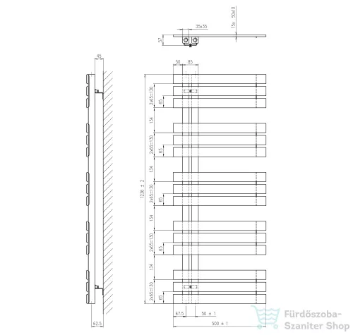 Sapho SILVANA fürdőszobai radiátor, 500x1236mm, 561W, fehér (IR161)