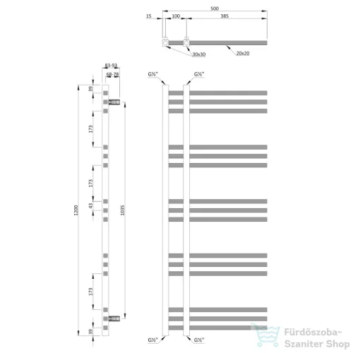 Sapho MAGDALENA fürdőszobai radiátor 500x1200 mm, króm IZ101