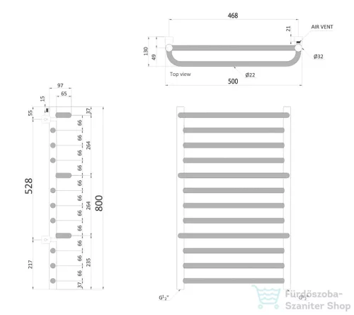 Sapho MANISA Radiátor 500x800 három törölközőtartóval, króm IZ110