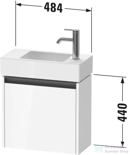 Duravit KETHO.2 48,4x23,8 cm-es, 1 ajtós alsószekrény mosdó és csaptelep nélkül, jobbos, fényes fehér K25072R22220000