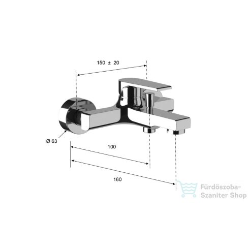 Sapho KAI fali kádtöltő csaptelep, zuhanyszett nélkül, króm KA10