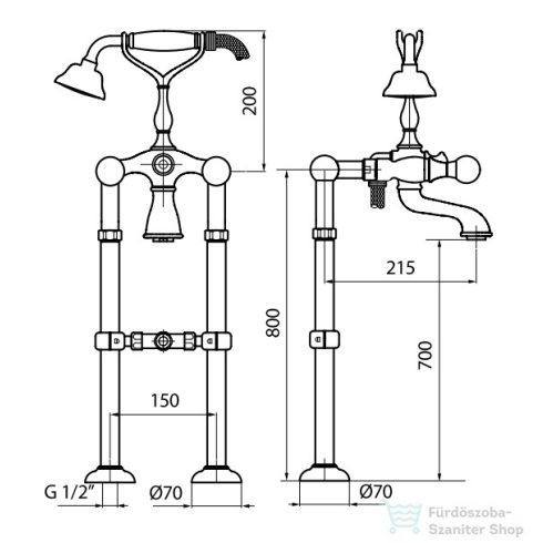 Webert KARENINA szabadonálló kádcsaptelep, kristály fogantyúkkal, króm KA720801.015
