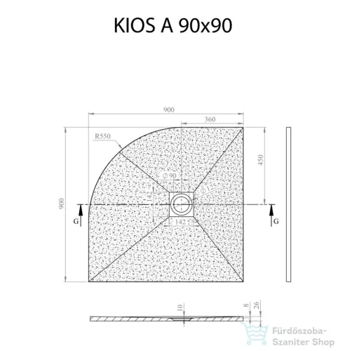 Radaway Kios A 90x90 íves műmárvány zuhanytálca, betonszürke KA9090-52