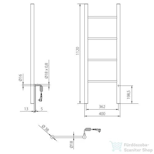 Sapho KARBO elektromos fürdőszobai radiátor 87W, 400x1120 mm, fekete KB904