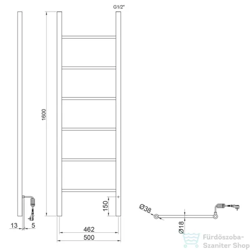 Sapho KARBO elektromos fürdőszobai radiátor 120W, 500x1600 mm, fekete KB905