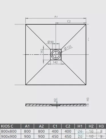 Radaway Kios C 90x90 műmárvány zuhanytálca, beige KC9090-55