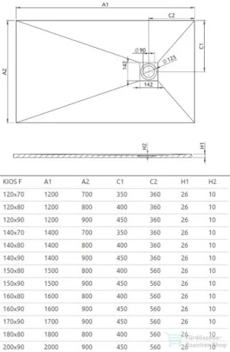 Radaway Kios F 120x90 műmárvány zuhanytálca szürke KF1290-52