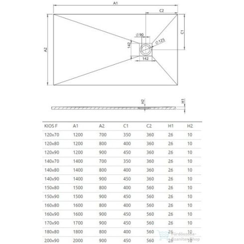 Radaway Kios F 150x90 műmárvány zuhanytálca, beige KF1590-55
