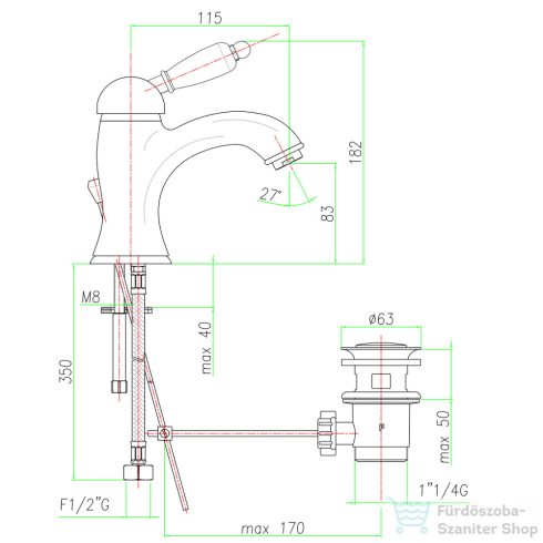 Sapho KIRKÉ mosdó csaptelep, automata leeresztővel, fehér karral, króm KI02BC