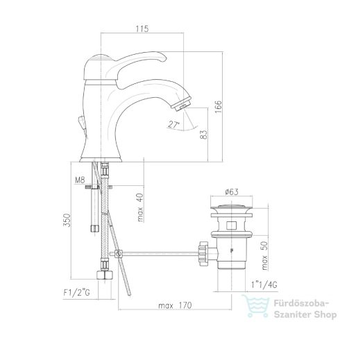 Sapho KIRKÉ mosdó csaptelep, automata leeresztővel, arany  KI02Z