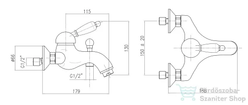 Sapho KIRKÉ kádtöltő csaptelep zuhanyszett nélkül, fehér kerámia karral, arany KI10BZ