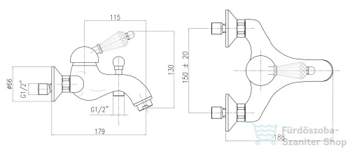 Sapho KIRKÉ kádtöltő csaptelep zuhanyszett nélkül, kristály karral, króm KI10KC