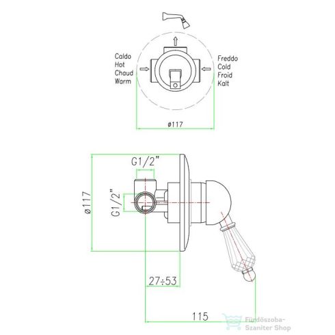 Sapho KIRKÉ falba süllyesztett csaptelep, 1-irányú váltóval, kristály karral, króm (KI41KC)