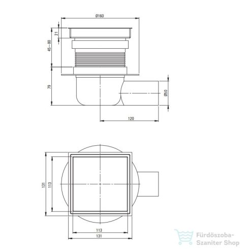 Deante padlóösszefolyó, megfordítható , szálcsiszolt acél KOS_001D