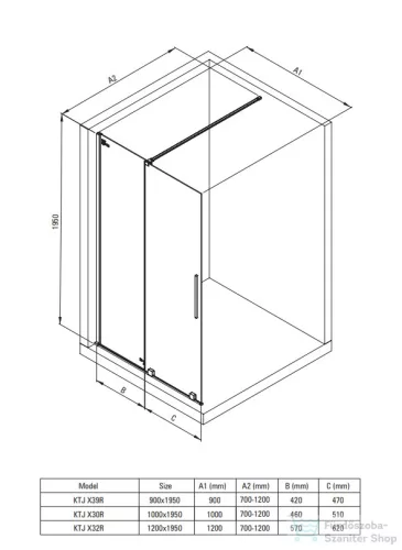 Deante PRIZMA zuhanyfal csúsztatható 1200 mm, króm KTJ_032R