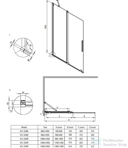 Deante PRIZMA walk-in zuhanyfal csúsztatható, 90 cm, titanium KTJ_D39R