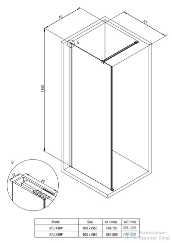 Deante PRIZMA zuhanyfal, walk-in 800 mm, fekete KTJ_N38P