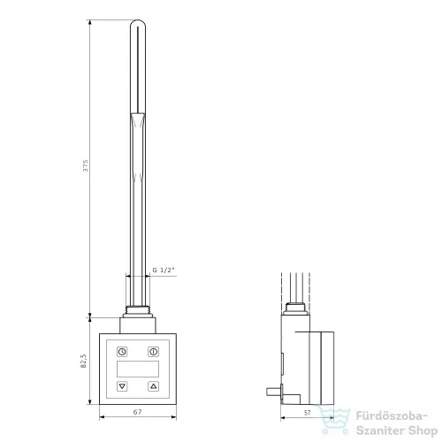 Sapho KTX Elektromos termosztátos fűtőpatron, 600W, matt fekete (KTX-B-600)