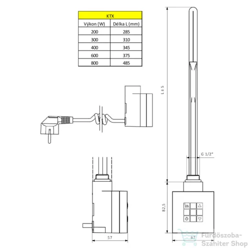 Sapho Elektromos termosztatikus fűtőpatron, 600w, ezüst KTX-S-600
