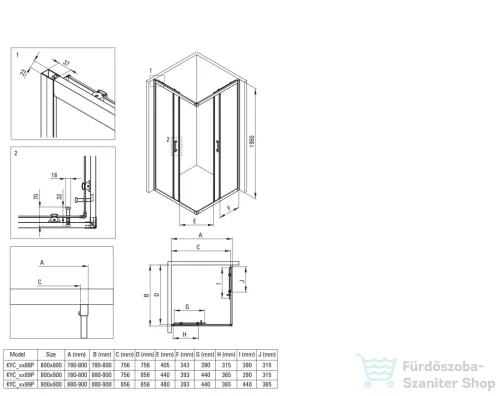 Deante FUNKIA EVO 80x90 cm-es zuhanykabin, zuhanytálcával, titanium KYCPD089P