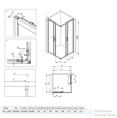 Deante FUNKIA zuhanykabin zuhanytálcával 80x80 cm-es, nero profil KYCZN088P