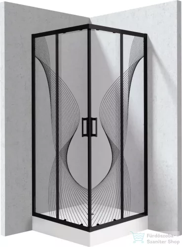 Deante FUNKIA zuhanykabin zuhanytálcával 80x80 cm-es, nero profil, hullám minta KYCZNB88P